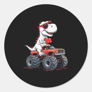 Valentines Day Dinosaur Monster Truck With Heart B Classic Round Sticker