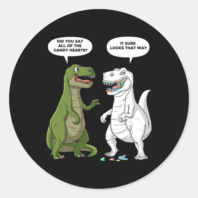 Valentines Day Dinosaur T Rex Fun Hearts Girls Boy Classic Round Sticker (Front)