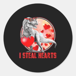 Valentines Day Dinosaur T Rex I Steal Hearts Funny Classic Round Sticker