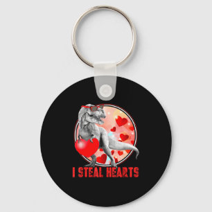 Valentines Day Dinosaur T Rex I Steal Hearts Funny Keychain