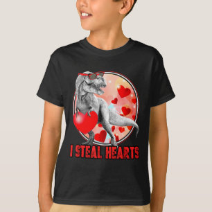 Valentines Day Dinosaur T Rex I Steal Hearts Funny T-Shirt