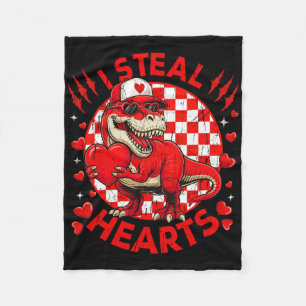Valentines Day Dinosaur T-rex Lover I Steal Hearts Fleece Blanket