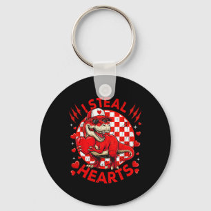 Valentines Day Dinosaur T-rex Lover I Steal Hearts Keychain