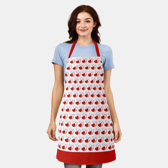 Valentine's Day Distorted Tilted Hearts Apron (Worn)