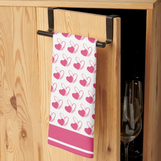 Valentine's Day Distorted Tilted Hearts Kitchen Towel (Thirds Fold)