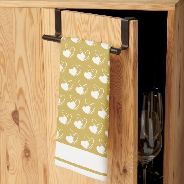 Valentine's Day Distorted Tilted Hearts Kitchen Towel (Thirds Fold)