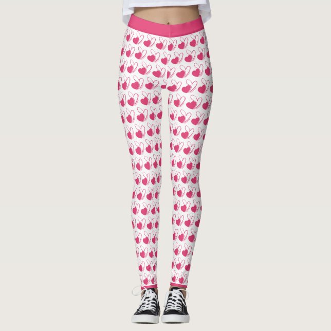 Valentine's Day Distorted Tilted Hearts Leggings (Front)