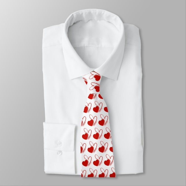 Valentine's Day Distorted Tilted Hearts Tie (Tied)
