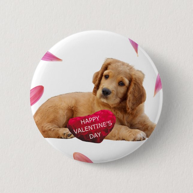 Valentine's Day Dog Photo 2 Inch Round Button (Front)