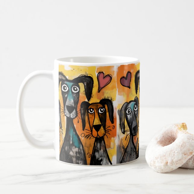 Valentine's Day Dog Red Hearts Mugs (Avec donut)