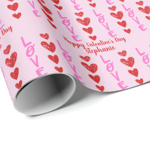 Valentine's Day Doodle Heart Personalized Wrapping Paper