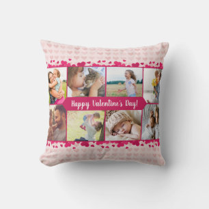 Valentine's Day Eight Photo Collage with Hearts Throw Pillow