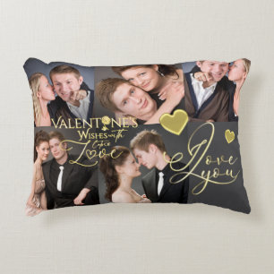 Valentine's Day Elegant Gold Photo Collage Accent Pillow