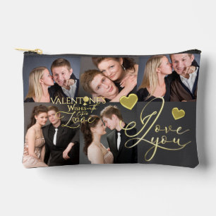 Valentine's Day Elegant Gold Photo Collage Accessory Pouch