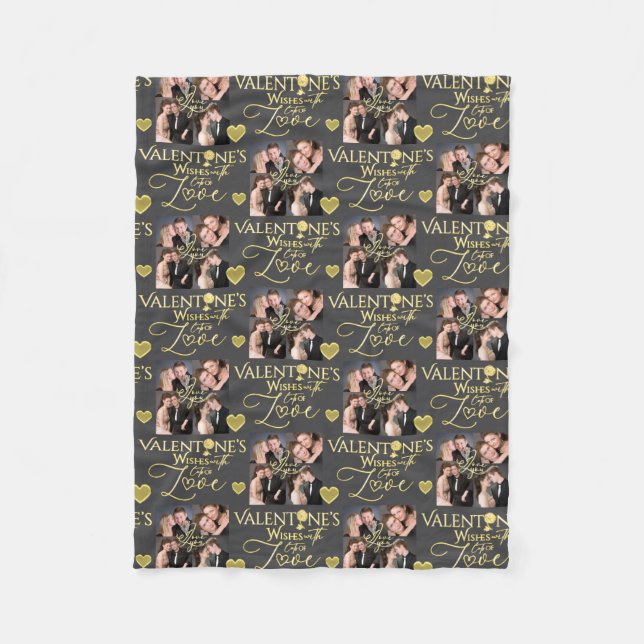Valentine's Day Elegant Gold Photo Collage  Fleece Blanket (Front)