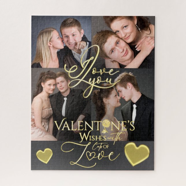 Valentine's Day Elegant Gold Photo Collage Jigsaw Puzzle (Vertical)