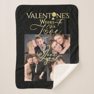 Valentine's Day Elegant Gold Photo Collage Sherpa Blanket