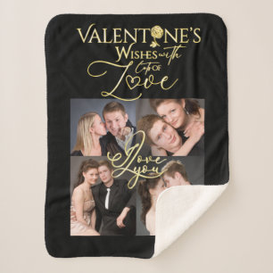 Valentine's Day Elegant Gold Photo Collage Sherpa Blanket