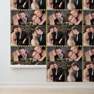 Valentine's Day Elegant Gold Photo Collage  Wallpaper