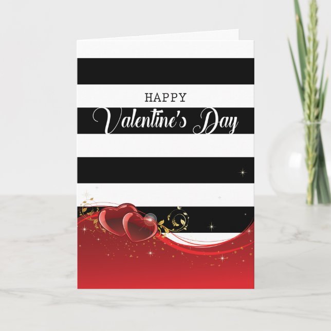 Valentine's Day elegant striped design Holiday Card (Front)