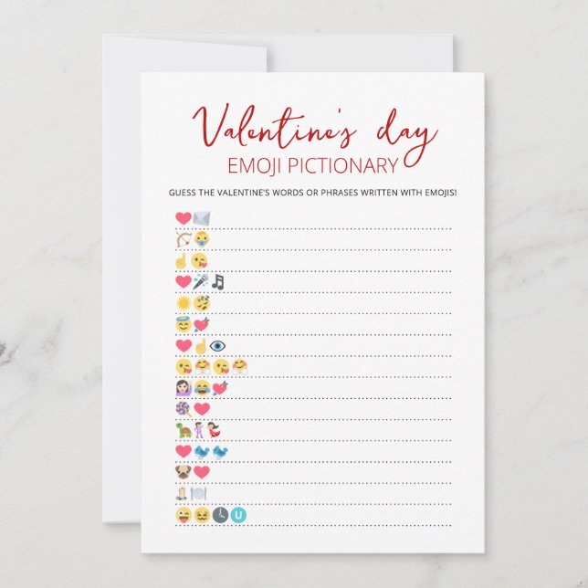 Valentine's day Emoji Pictionary game Card (Front)
