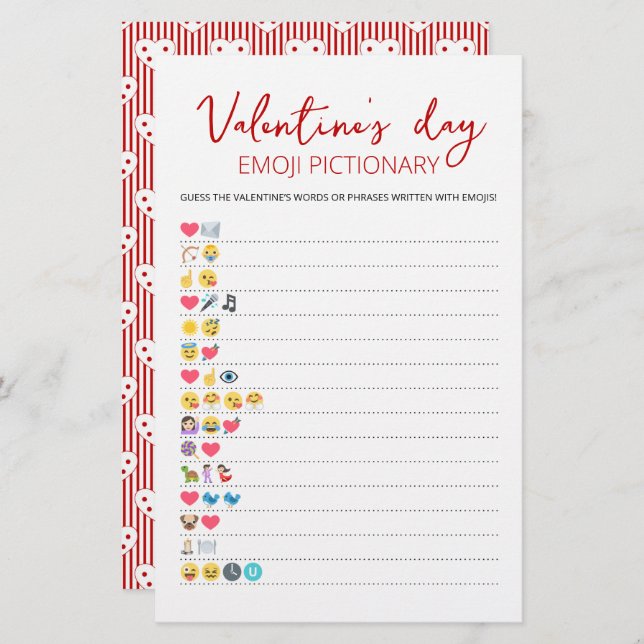 Valentine's day Emoji Pictionary game with Answers (Front/Back)
