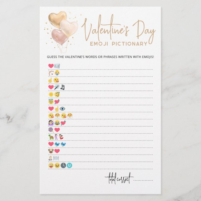 Valentine's day Emoji Pictionary game with Answers (Front)
