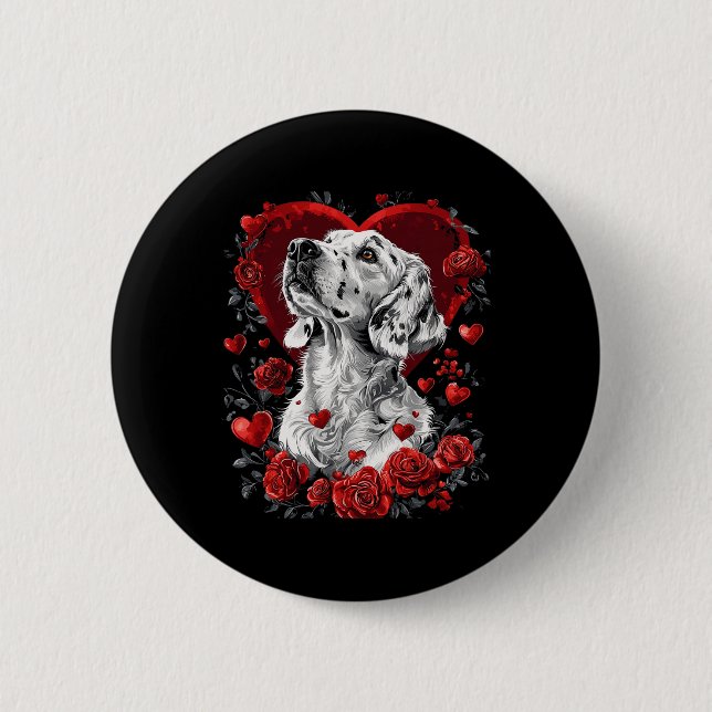 Valentine's Day English Setter Dog  2 Inch Round Button (Front)