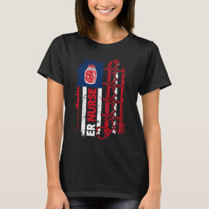 Valentines Day ER Nurse Stethoscope American Flag T-Shirt