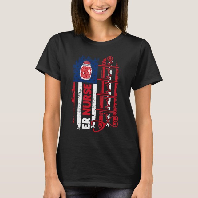 Valentines Day ER Nurse Stethoscope American Flag  T-Shirt (Front)