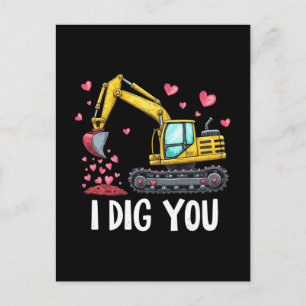 Valentines Day Excavator Dig You Truck Holiday Postcard