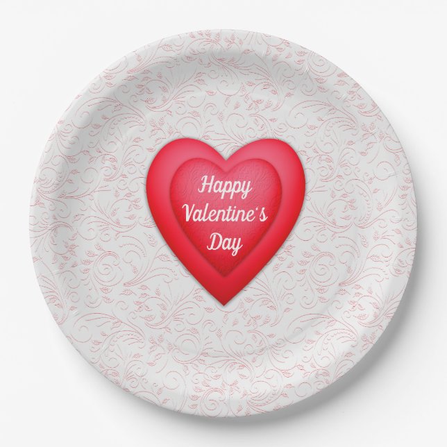 Valentine's Day Fancy Red Hearts Personalized Paper Plate (Front)