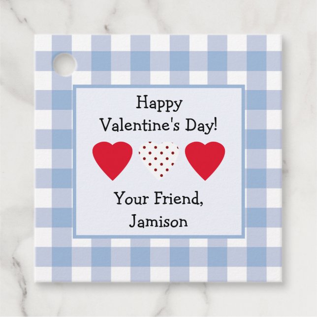 Valentine's Day Favour Tag with Blue Plaid (Front)