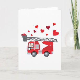 Valentine's Day Firetruck Hearts Gift Kids Boys Holiday Card