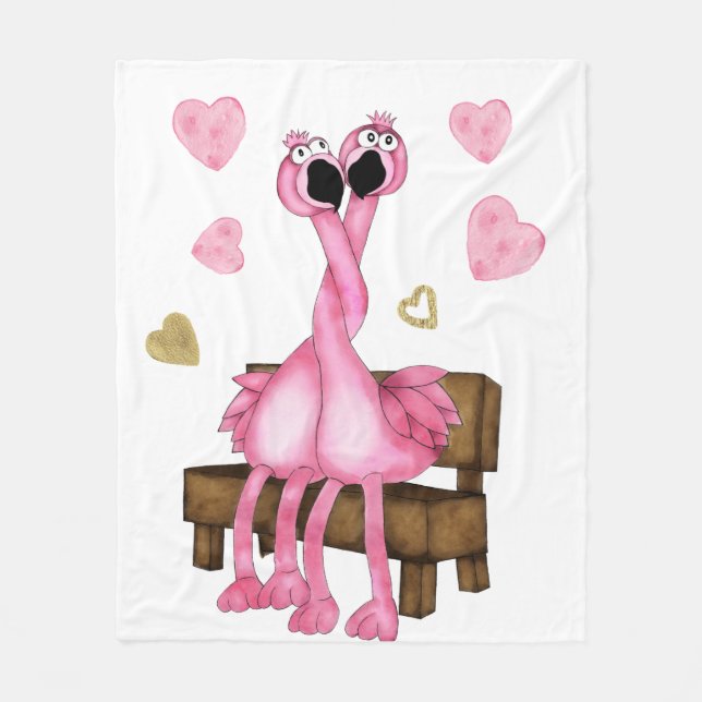 Valentine's Day Fleece Throw Blanket Flamingos (Front)