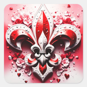 Valentine's Day Fleur De Lis Square Sticker