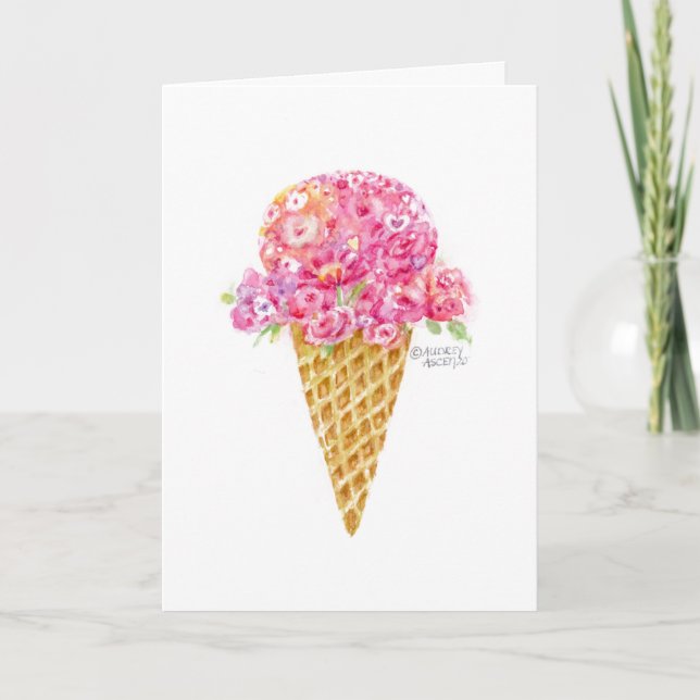 Valentine's Day Flower Ice Cream Cone Card (Front)