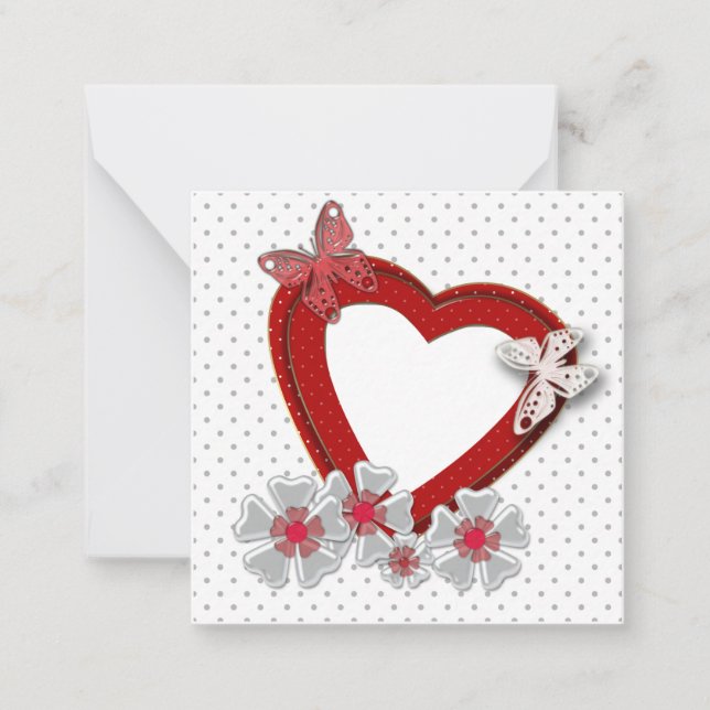 Valentines Day flowers floral red heart butterfly Card (Front)