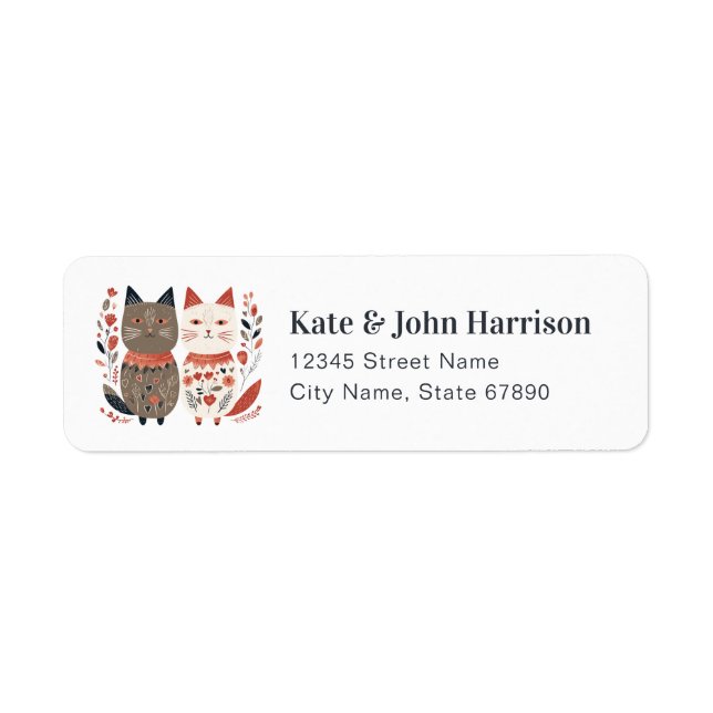 Valentine's Day Folk Cats Return Address Labels (Front)