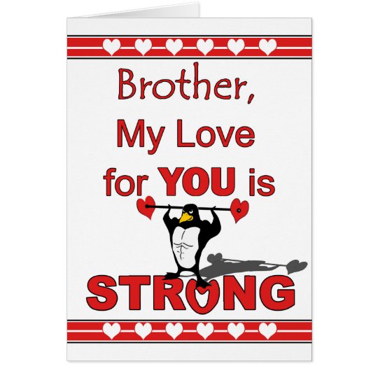 Valentine's Day for Brother, Penguin and Weights Card