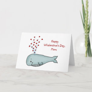 Valentine's Day for Mom - Cute Whale with Hearts Holiday Card