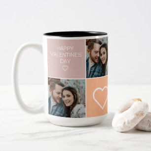 Valentines Day Four Photo Collage Peach Two-Tone Coffee Mug