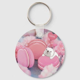 Valentine's Day: French Bulldog, Macarons & Flower Keychain