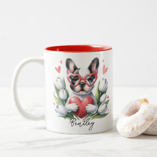 Valentines Day Frenchie Dog Custom Name Two-Tone Coffee Mug