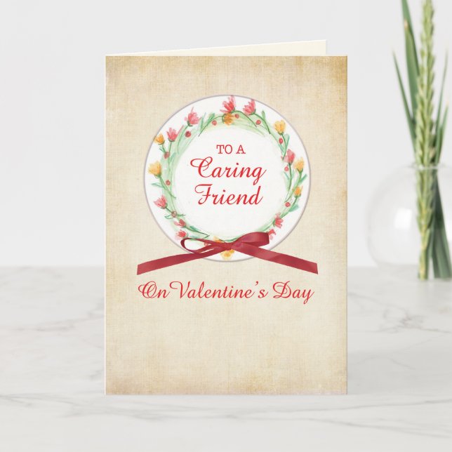 Valentine's Day Friend Wreath of Flowers Holiday Card (Front)