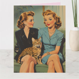 VALENTINE'S DAY FRIENDSHIP RETRO CAT MOM GREETING CARD