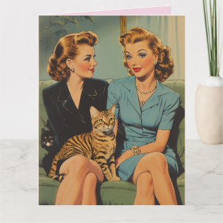 VALENTINE'S DAY FRIENDSHIP RETRO CAT MOM GREETING CARD