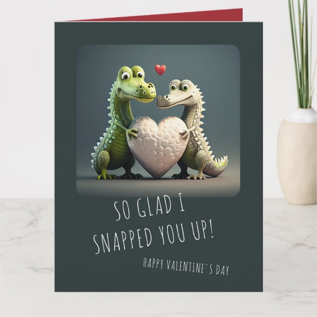Valentine's Day Funny Alligator Crocodile Couple Card (Front)