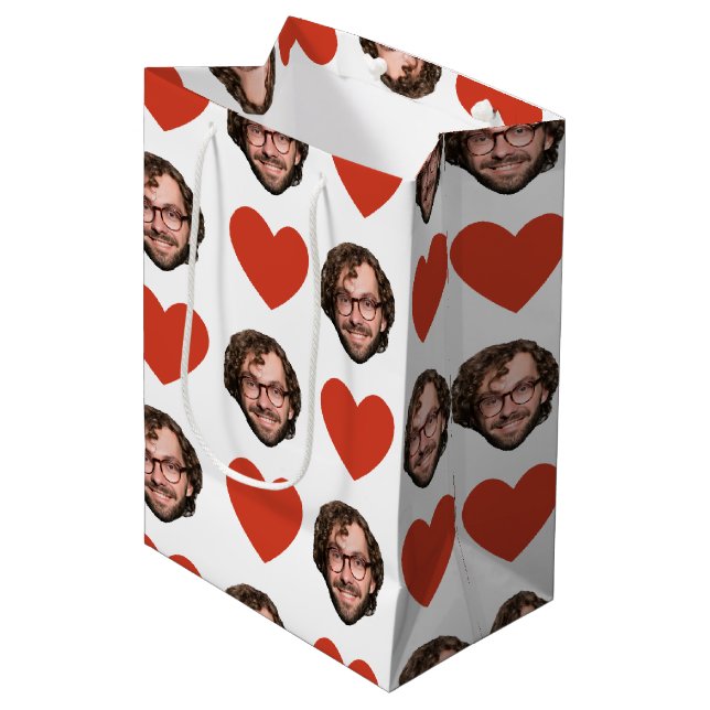 Valentines Day Funny Custom Face Photo Love Heart Medium Gift Bag (Front Angled)