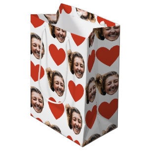 Valentines Day Funny Custom Face Photo Love Heart  Medium Gift Bag